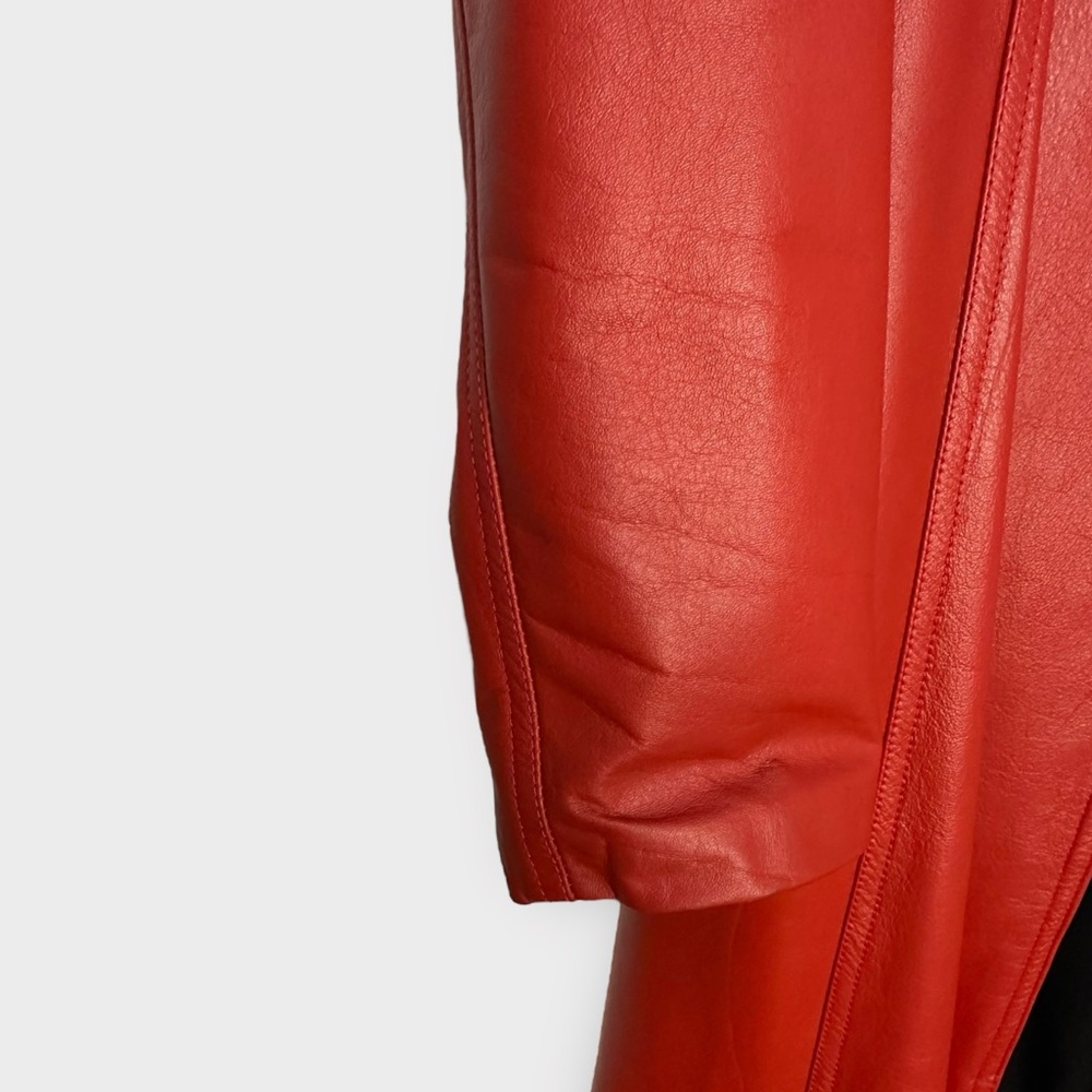 Vintage 1970’s Real Leather Full Length Red Open Coat - Picture 11 of 11